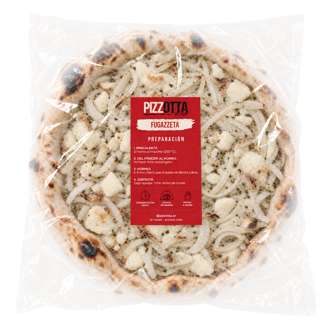 Fugazzeta congelada en packaging Pizzotta